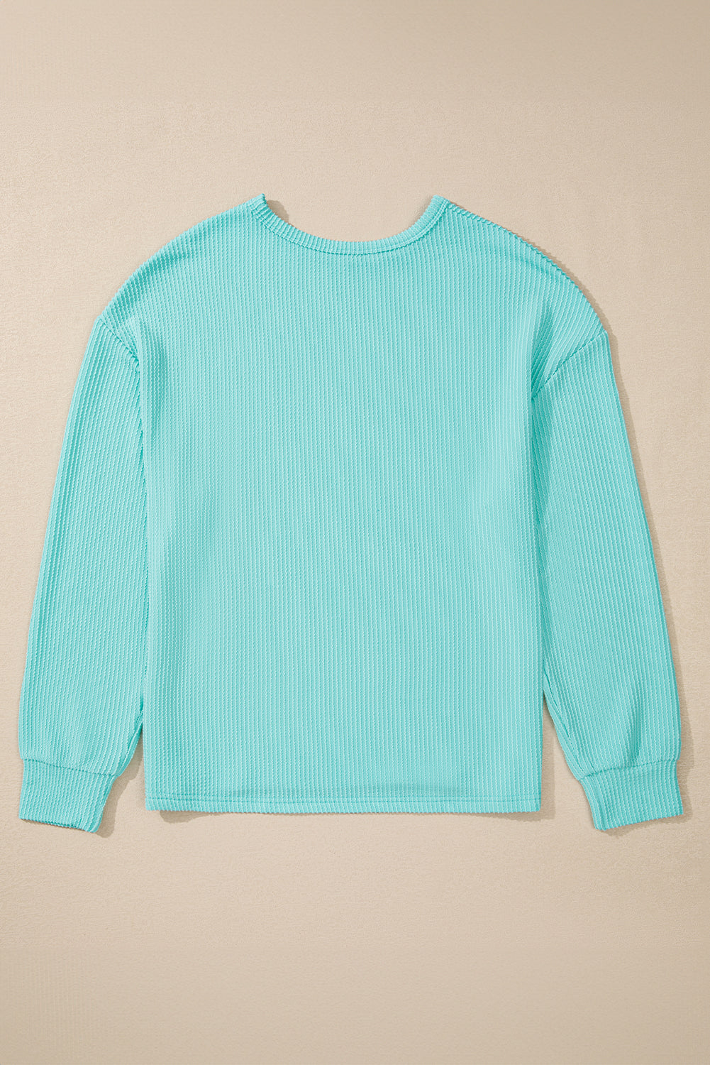 Solid Colour Corded Knit Round Neck Top | Aruba Blue