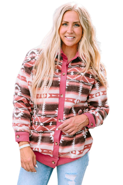 Western Sherpa Textured Trim Jacket | Pink