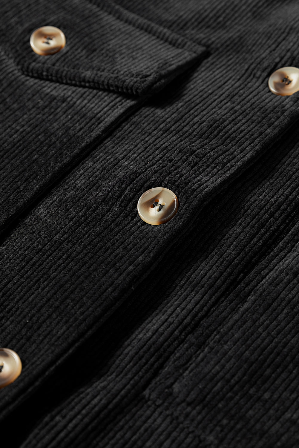 Corduroy Flap Pocket Button Up Shacket | Black