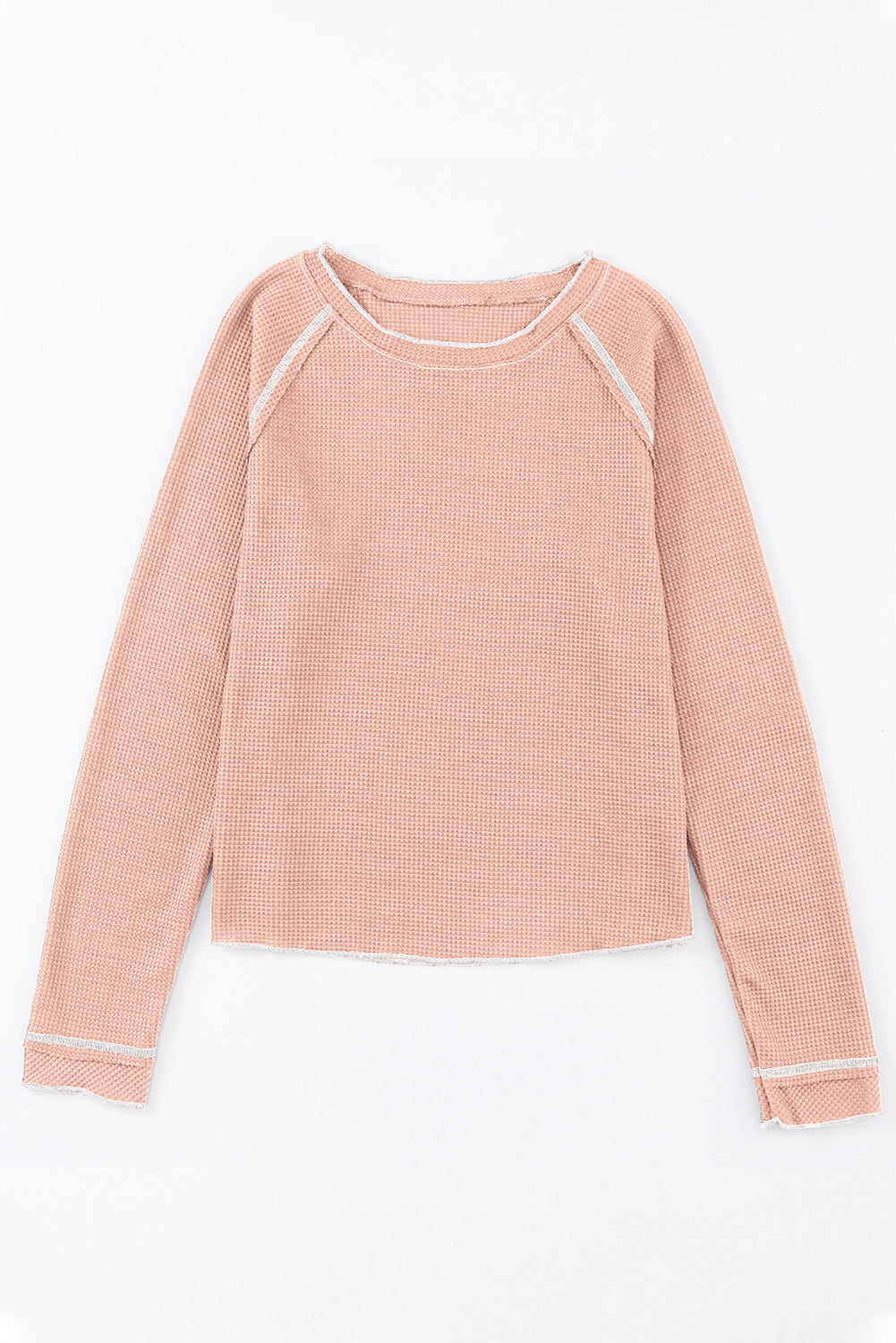 Textured Round Neck Long Sleeve Top | Apricot Pink