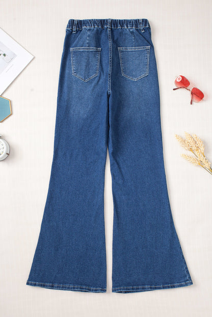 Elastic High Waist Flare Jeans | Blue