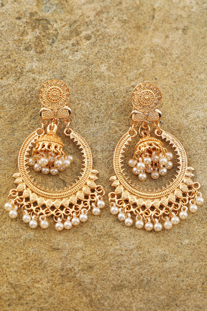 Boho Pearl Tasseled Plated Alloy Dangle Earrings | Gold