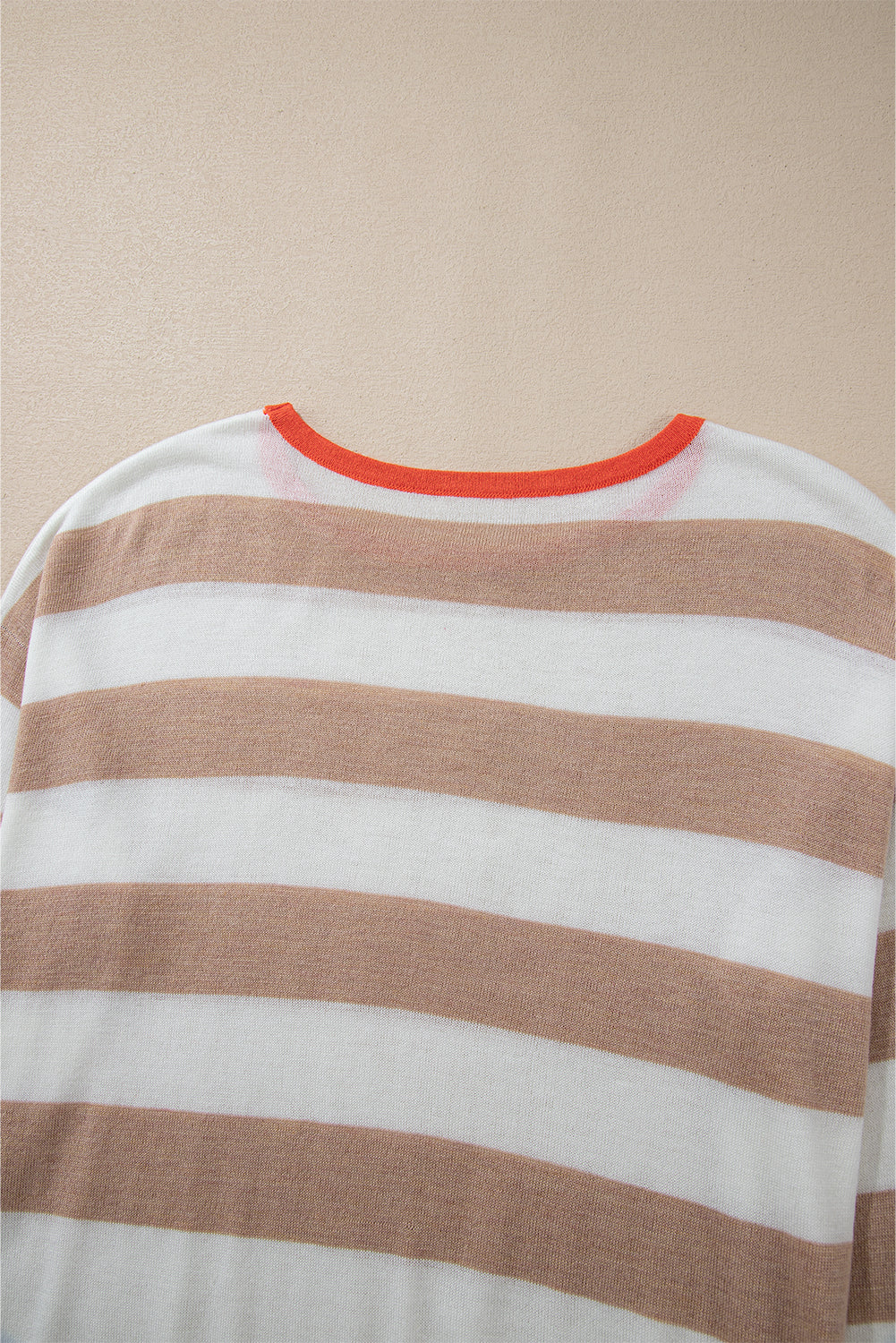 Colourblock Striped Round Neck Drop Shoulder Sweater | Apricot