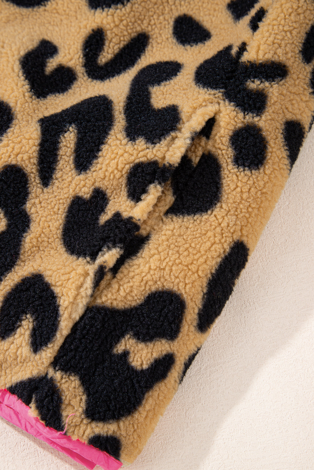 Plus Size Colour Block Chest Pocket Sherpa Jacket | Leopard