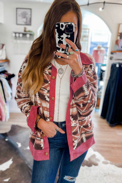 Western Sherpa Textured Trim Jacket | Pink