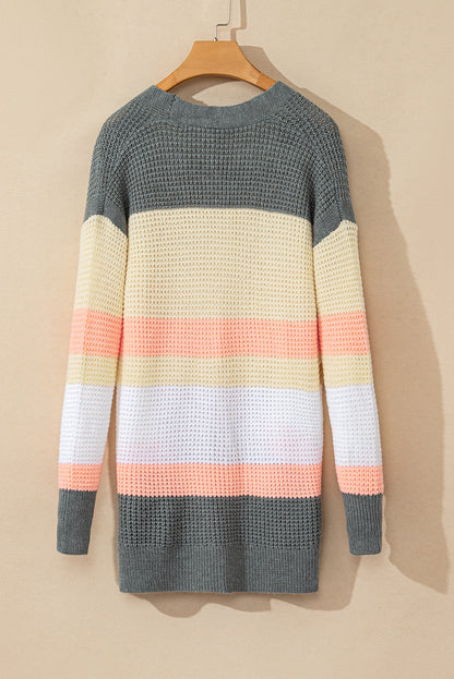 Colour Block Striped Pocketed Open Cardigan | Multicolour