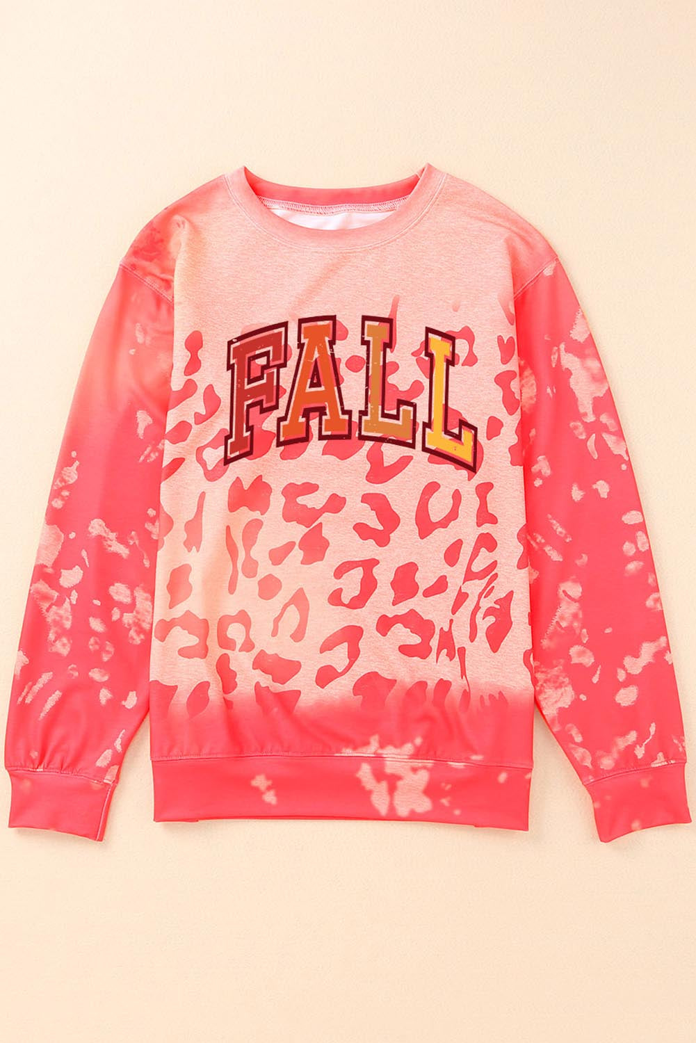 Fall Leopard Print Long Sleeve Pullover Sweatshirt | Pink