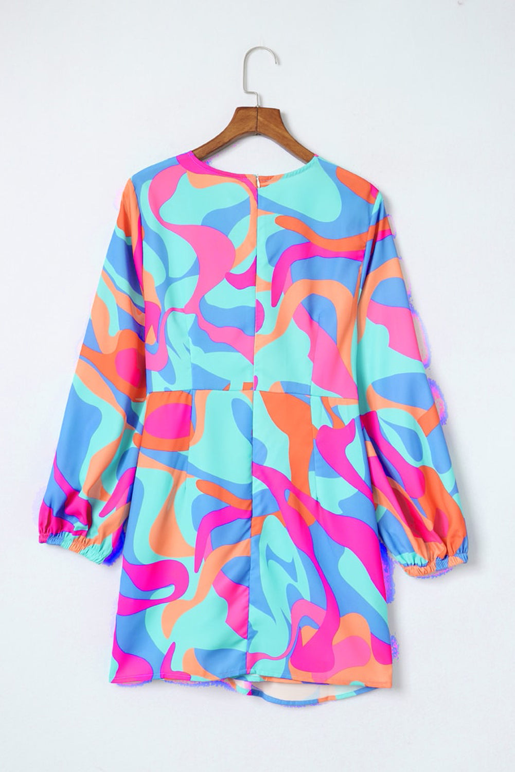 Abstract Print Wrap V Neck Puff Sleeve Dress | Multicolour