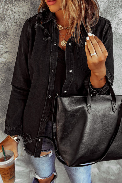 Ripped Denim Jacket | Black