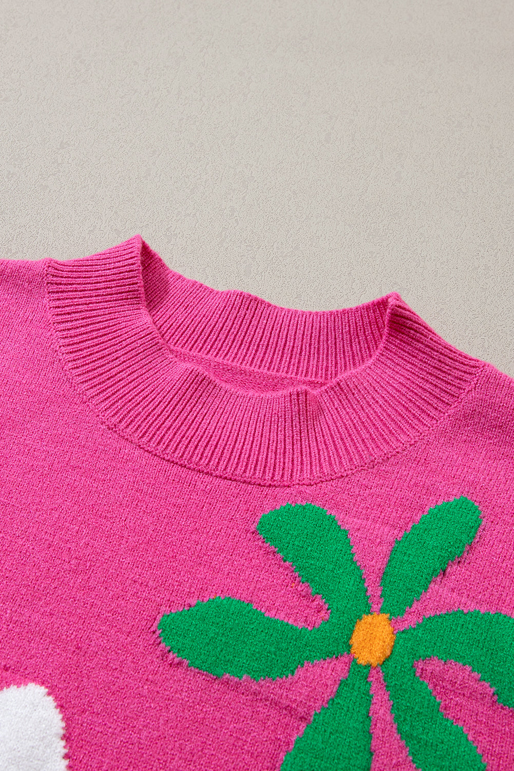 Floral Bubble Short Sleeve Sweater | Bright Pink