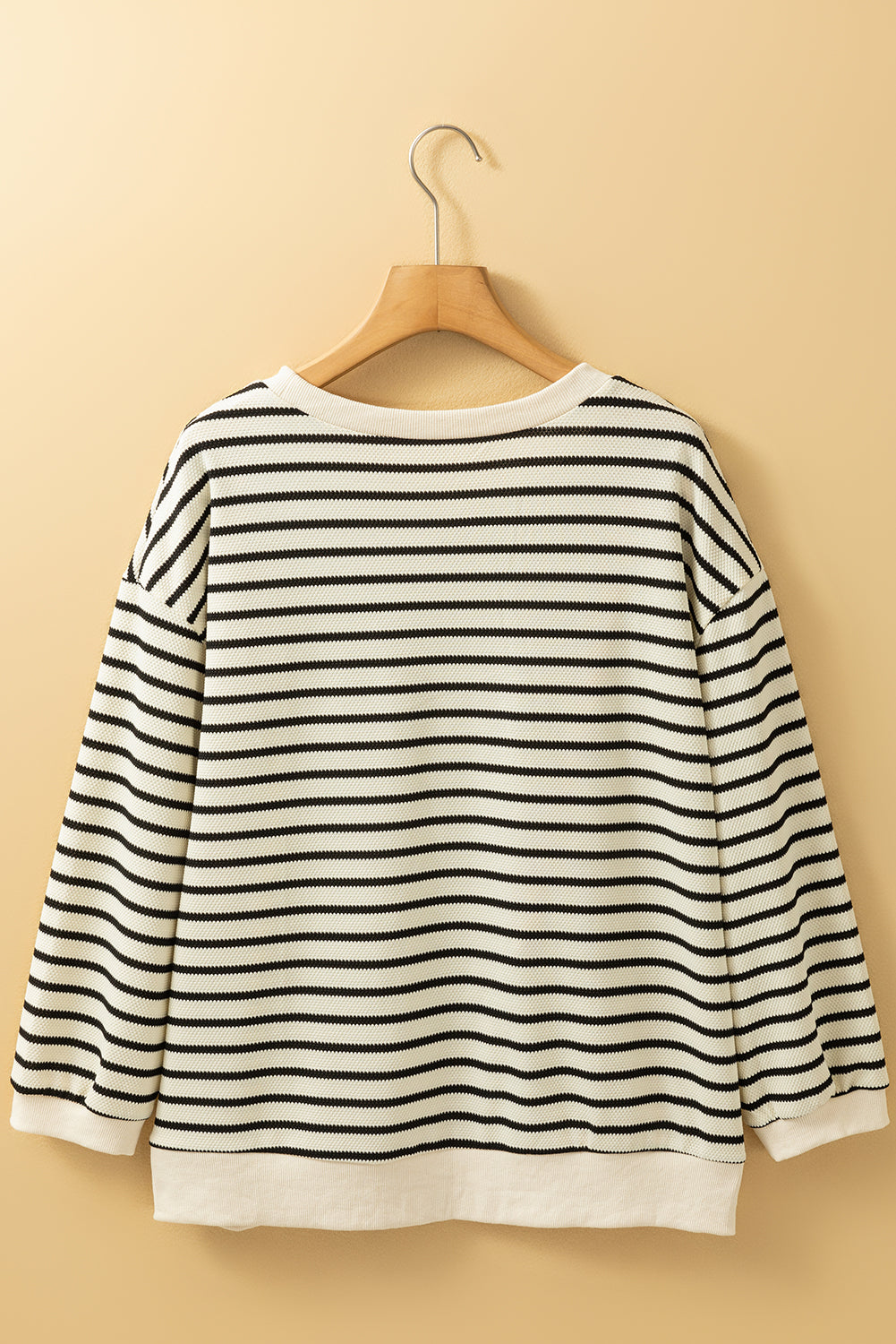 Black White Striped Big Flower Patched 3/4 Sleeve Top | Black white