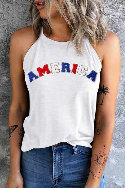 Chenille America Graphic Tank Top | White