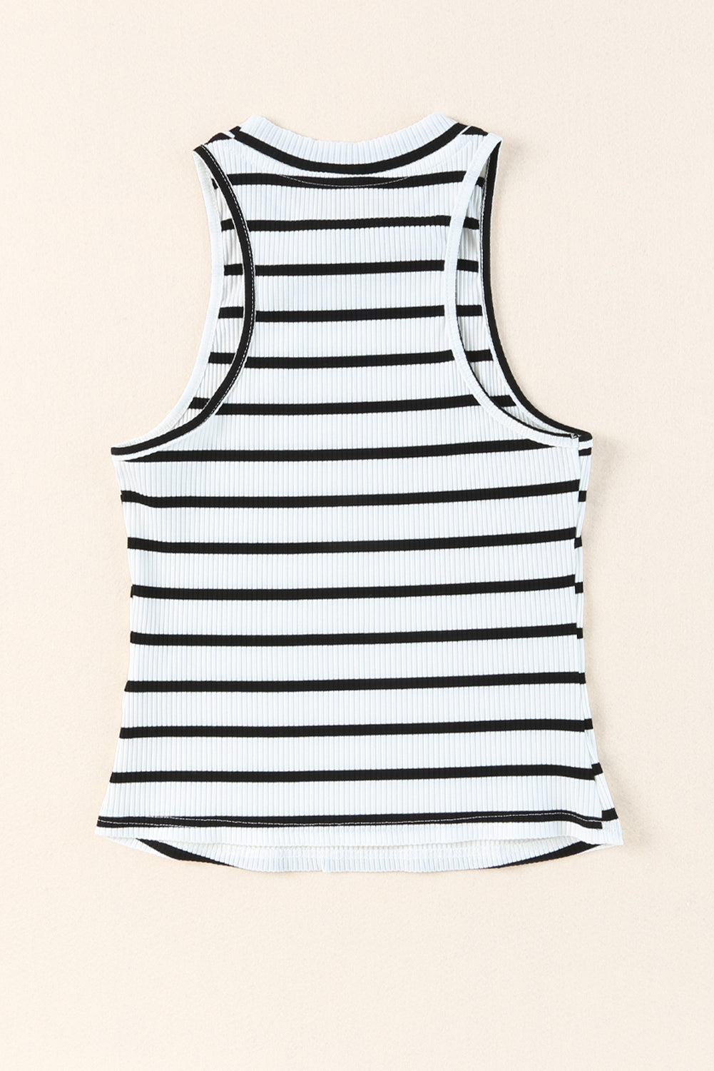 Striped Print Ribbed O-Neck Sleeveless Top | White