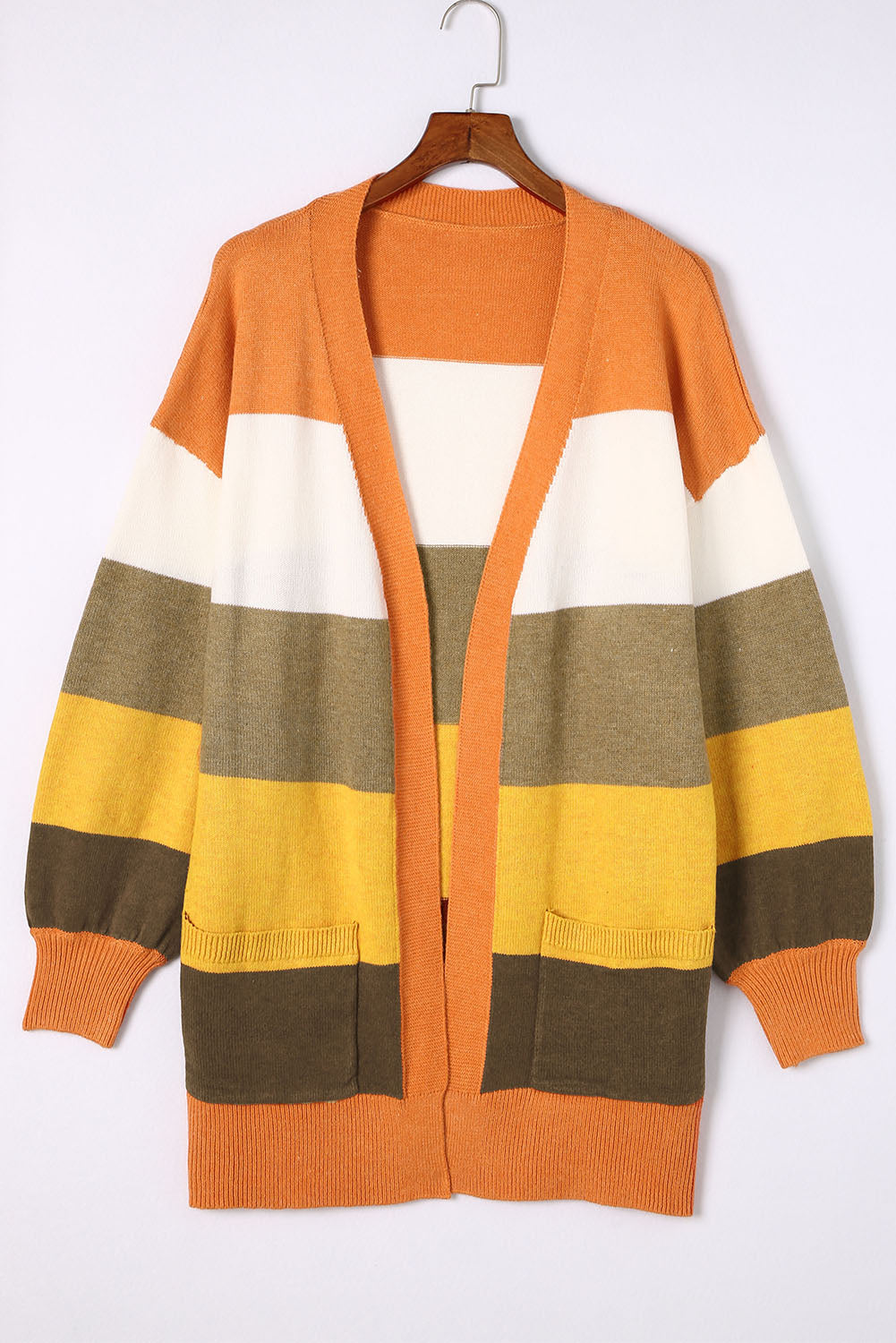 Open Front Pocketed Colourblock Cardigan | Stripe