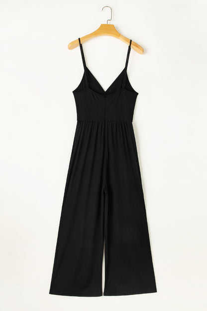 Wide Leg High Waist Sexy V Neck Cami Jumpsuit | Black