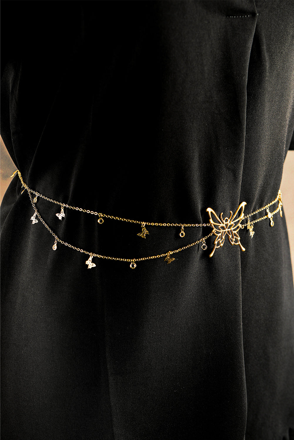 Gold Butterfly Decor Tassel Plate Alloy Layered Waist Chain