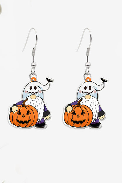 Dwarf Pumpkin Face Halloween Hook Earrings | White