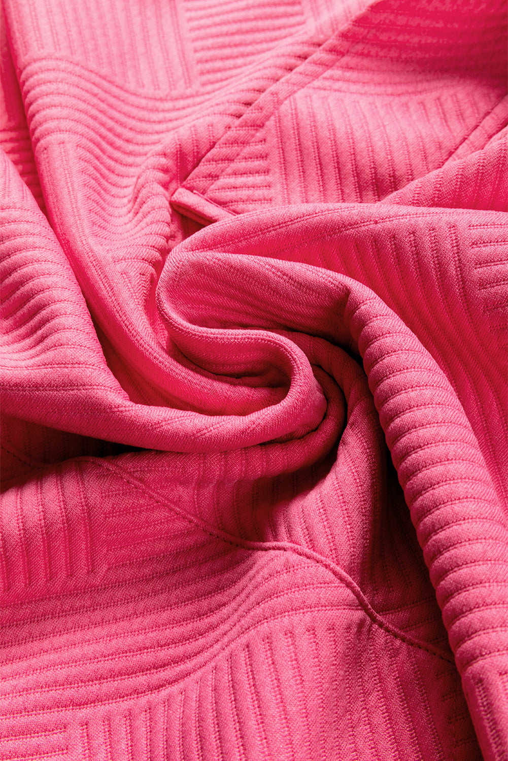 Textured Zipped Neckline Kangaroo Pocket Sweatshirt | Bright Pink