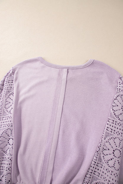 Knit Crochet Exposed Seam Ribbed Trim Sweatshirt | Orchid Petal