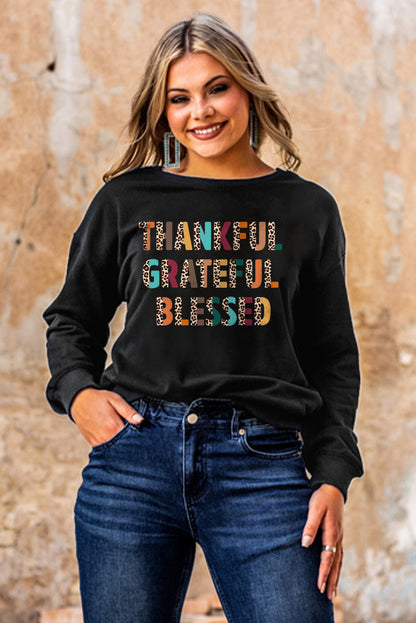 Leopard Tankful Grateful Blessed Graphic Sweatshirt | Black