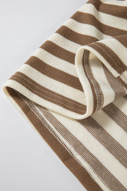 Quarter Buttons Drop Sleeve Plus Size Hoodie | Brown Stripe