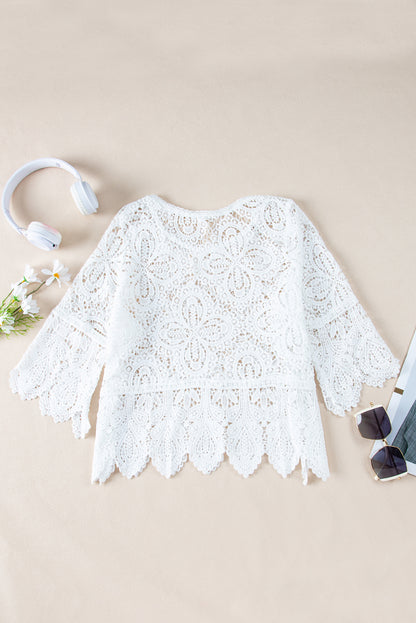 Bohemian Macrame Lace Crochet Half Sleeve Blouse | Oatmeal