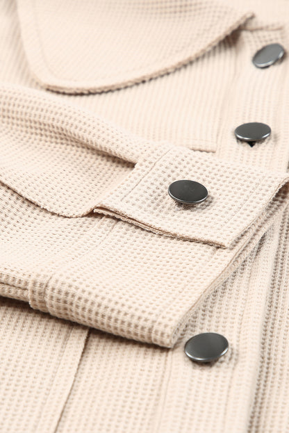 Waffle Knit Buttons Cropped Jacket With Pockets | Khaki