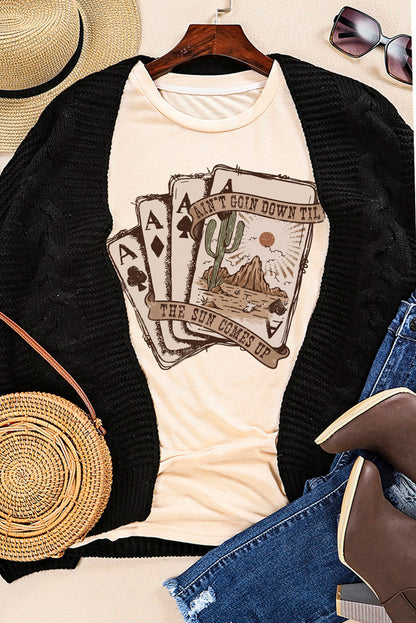 Western Poker Cards Graphic T Shirt | Khaki