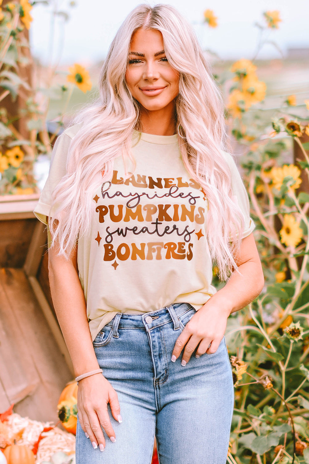 Flannels Hayrides Pumpkins Sweaters Bonfires Tee | Khaki