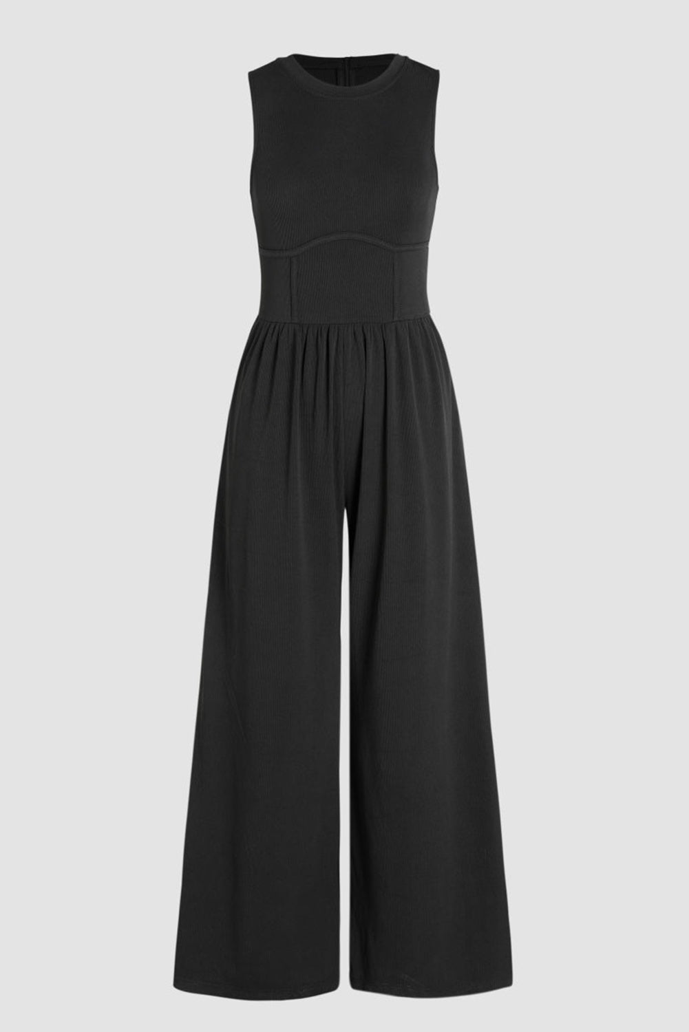 Cinched Waist Sleeveless Wide Leg Jumpsuit | Black