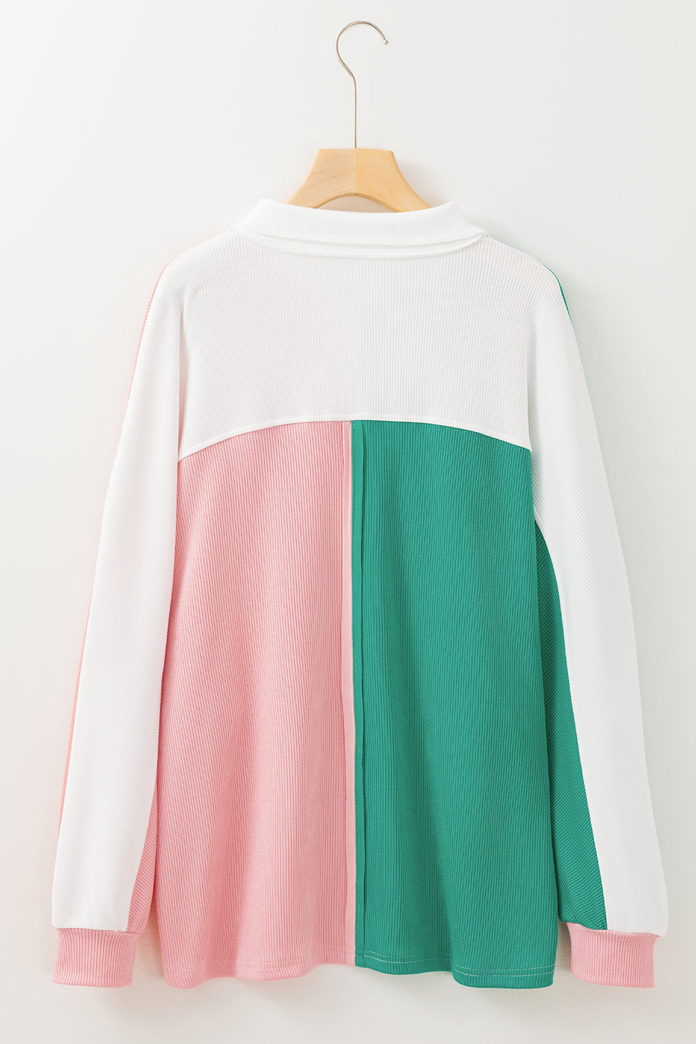 Colourblock Ribbed Collared Oversized Sweatshirt | Pink