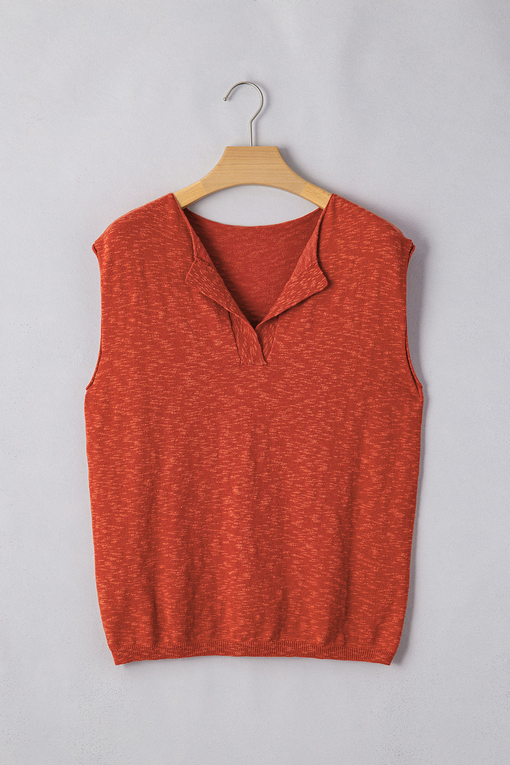 Solid Colour Split V Neck Short Sleeve Sweater | Orange