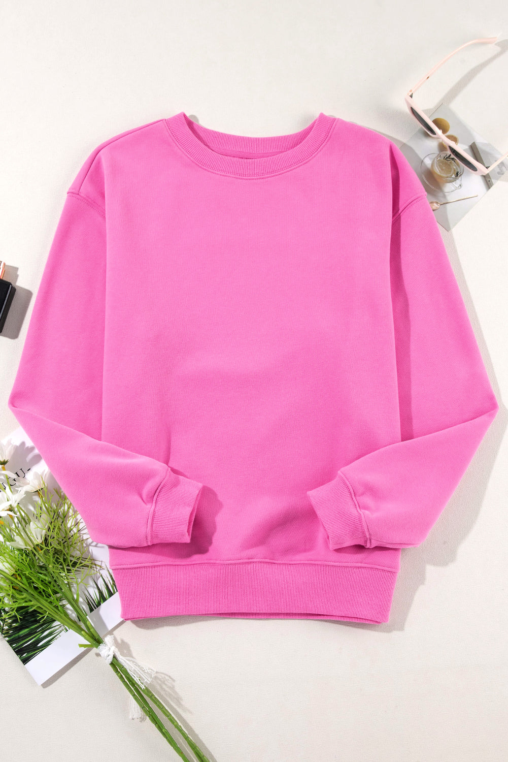 Solid Fleece Lined Drop Shoulder Terry Sweatshirt | Bonbon