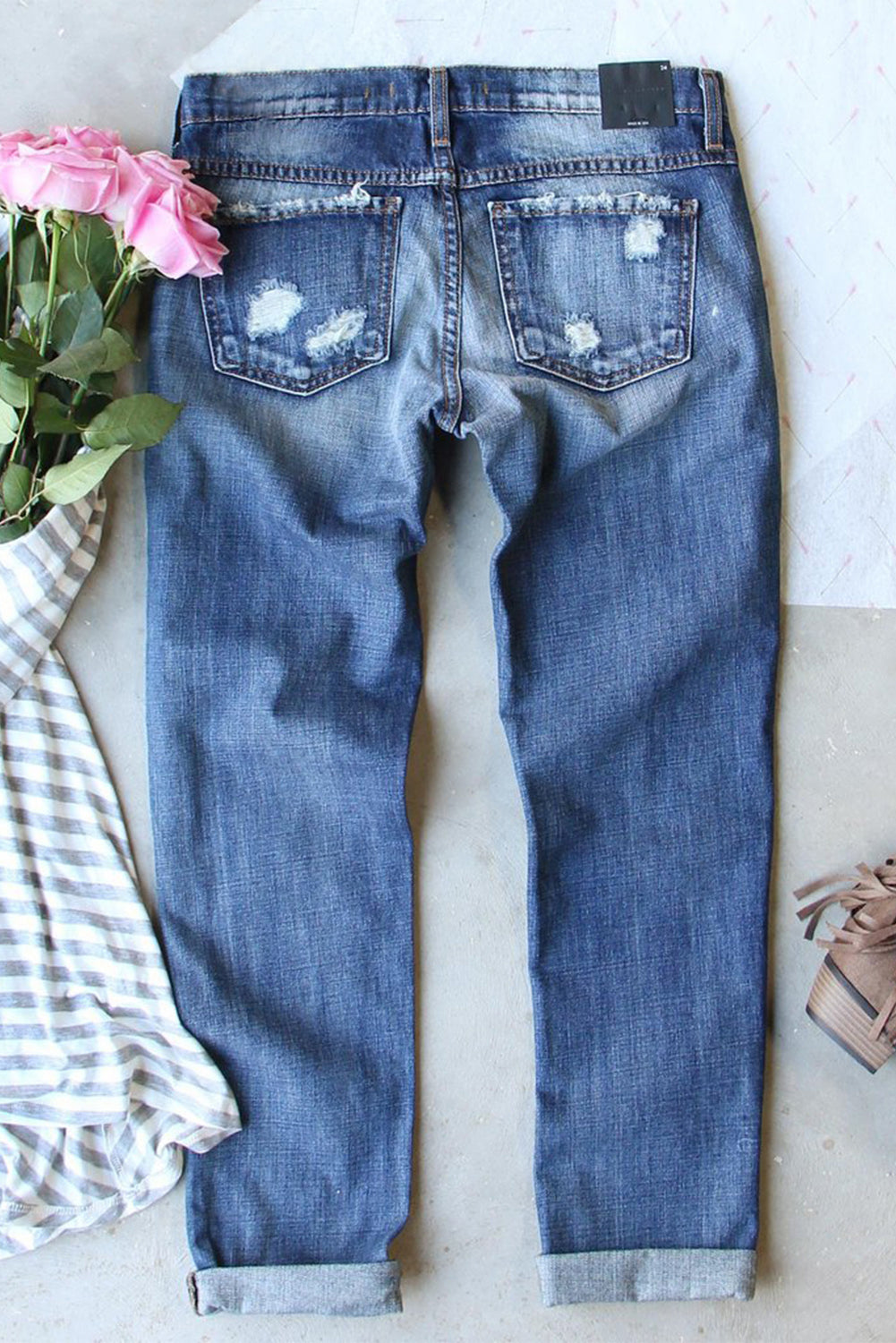 Glitter Clover Patch Plaid Insert Distressed Jeans | Sky Blue