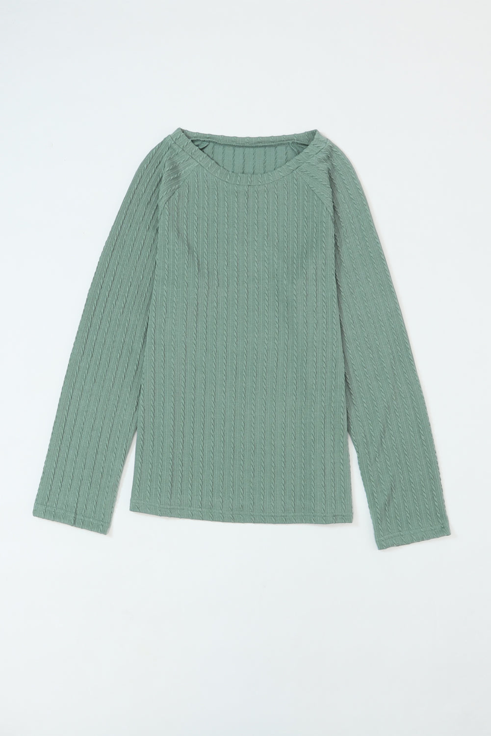 Ribbed Round Neck Knit Long Sleeve Top | Green