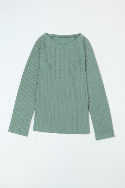 Ribbed Round Neck Knit Long Sleeve Top | Green