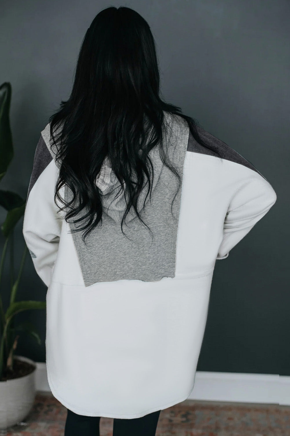 Colour Block Exposed Seam Buttoned Neckline Hoodie | Gray