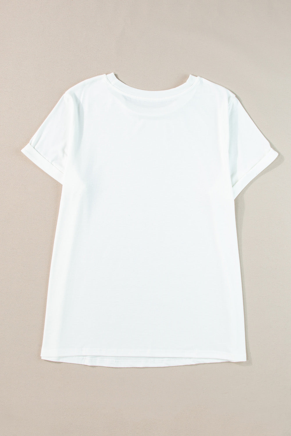 Round Neck Rolled Sleeve Plus Size T-Shirt | White