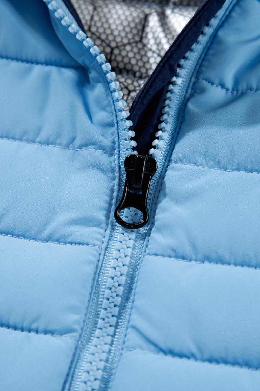 Plush Collared Quilted Zipped Puffer Vest | Sky Blue