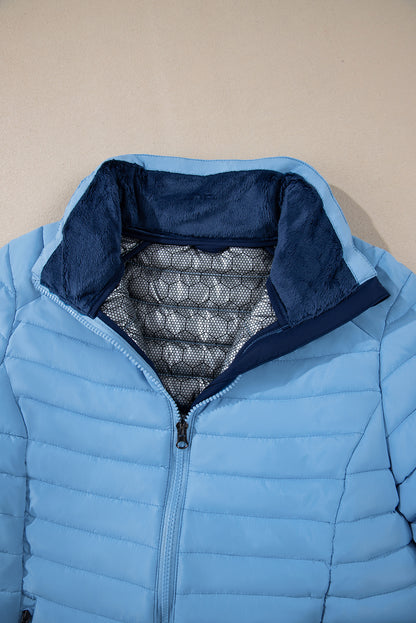 Solid Colour Quilted Zip-Up Puffer Jacket | Myosotis