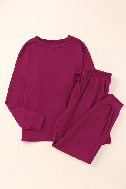 Long Sleeve Pullover And Jogger Pants Lounge Set | Red