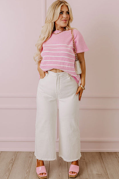 Ribbed Loose Plus T Shirt | Pink Stripe