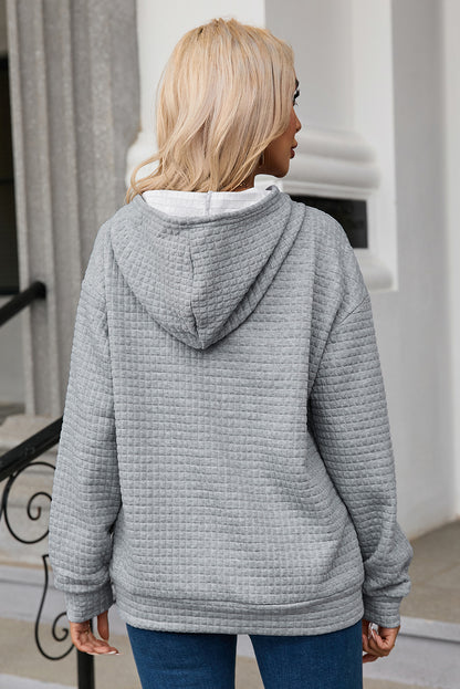 Quilted Kangaroo Pocket Drawstring Hoodie | Gray