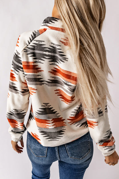 Western Aztec Snap Buttoned Fleece Jacket | Gray