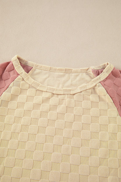 Colourblock Raglan Sleeve Textured Knit Top | Parchment