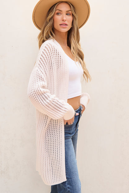 Hollowed Crochet Drop Shoulder Open Front Cardigan | Jet Stream