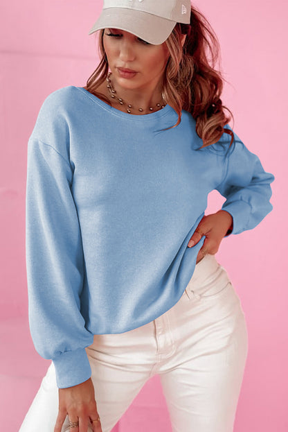 Bowknot Dewback Round Neck Sweatshirt | Sky Blue