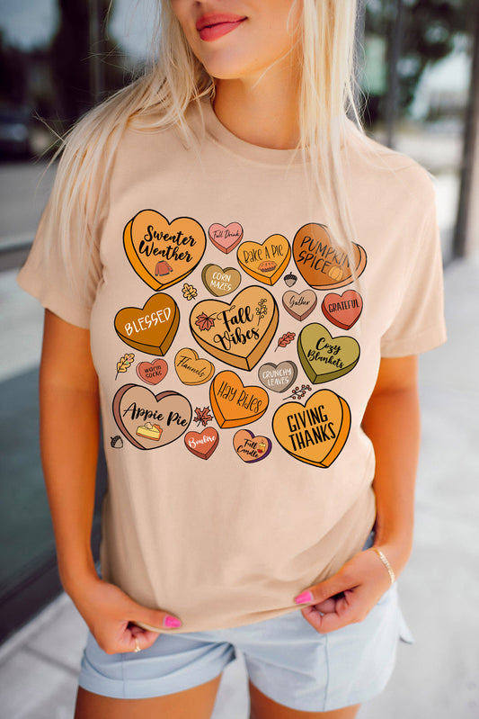 Khaki Candy Heart Thanksgiving Graphic Tee