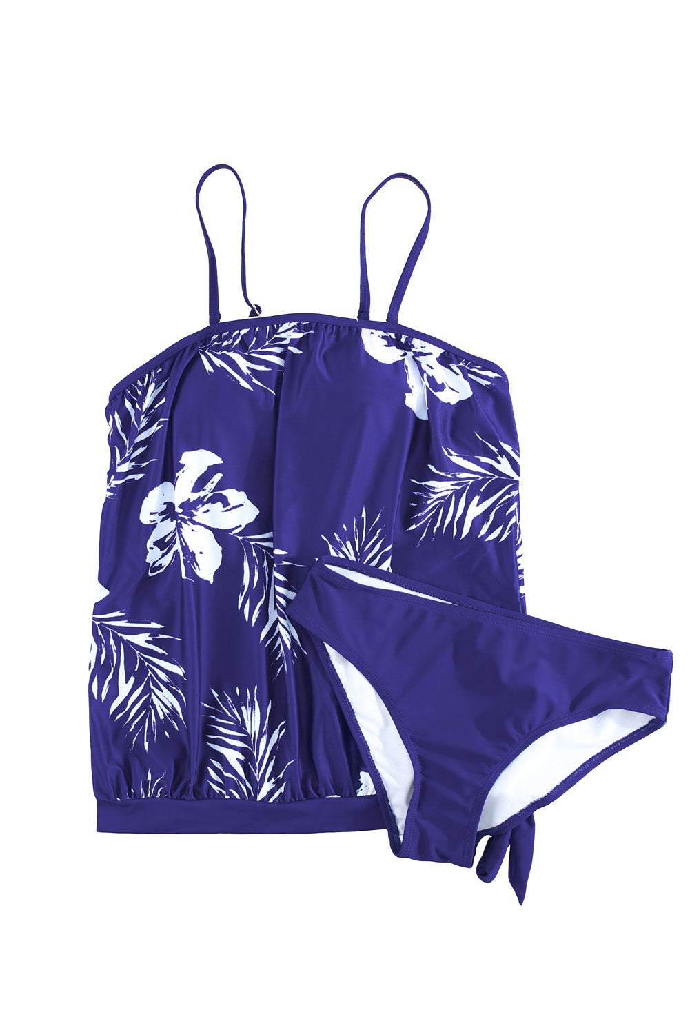 Floral Pattern Strapless Tankini Set | Blue