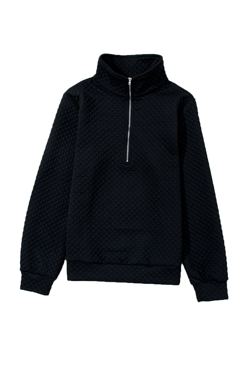 Solid Half Zipper Quilted Pullover Sweatshirt | Black